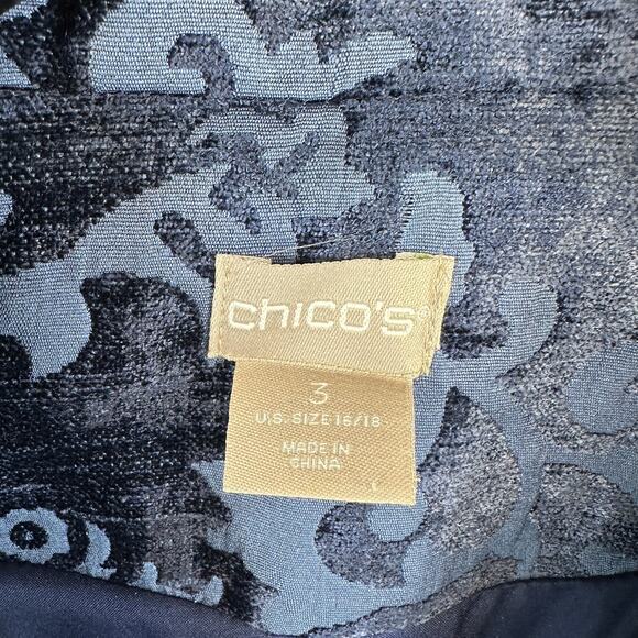 Chico's Chenille Jacquard Jacket Womens Size 3 Blue 100% Polyester Long Sleeve - Picture 4 of 12